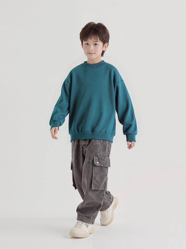 Autumn Winter Korean Style Boys Fleece Lined High Collar Top