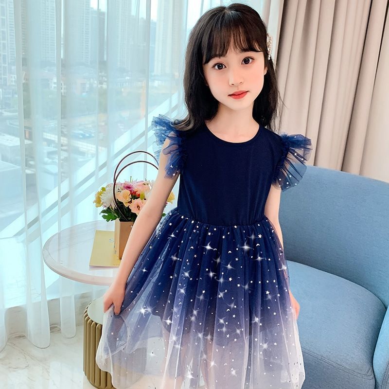 Girls’ Starry Sky Gradient Dress – Summer 2025 Princess