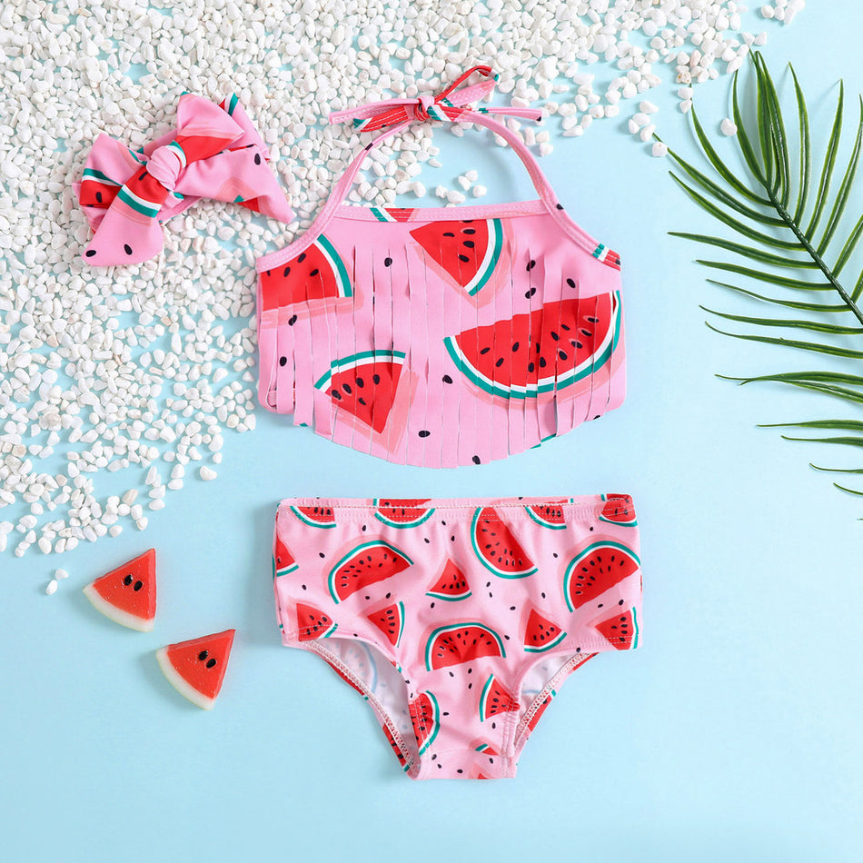 Girls’ Watermelon 3-Piece Swimsuit – Cute & Tassel Style