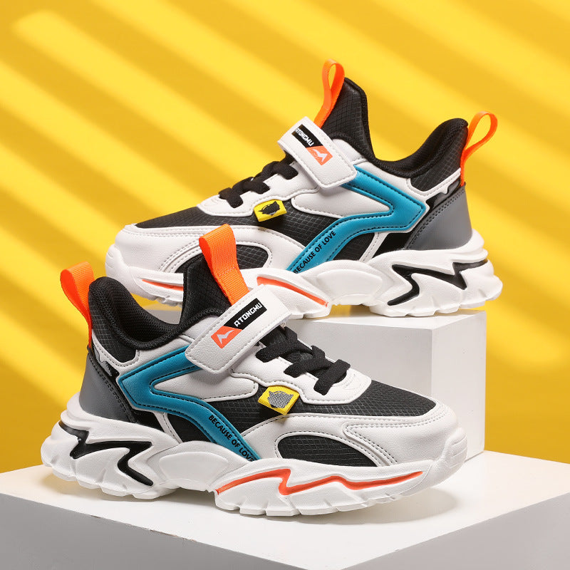 Boys’ Autumn Mesh Leather Sneakers Soft Sole Basketball Shoes