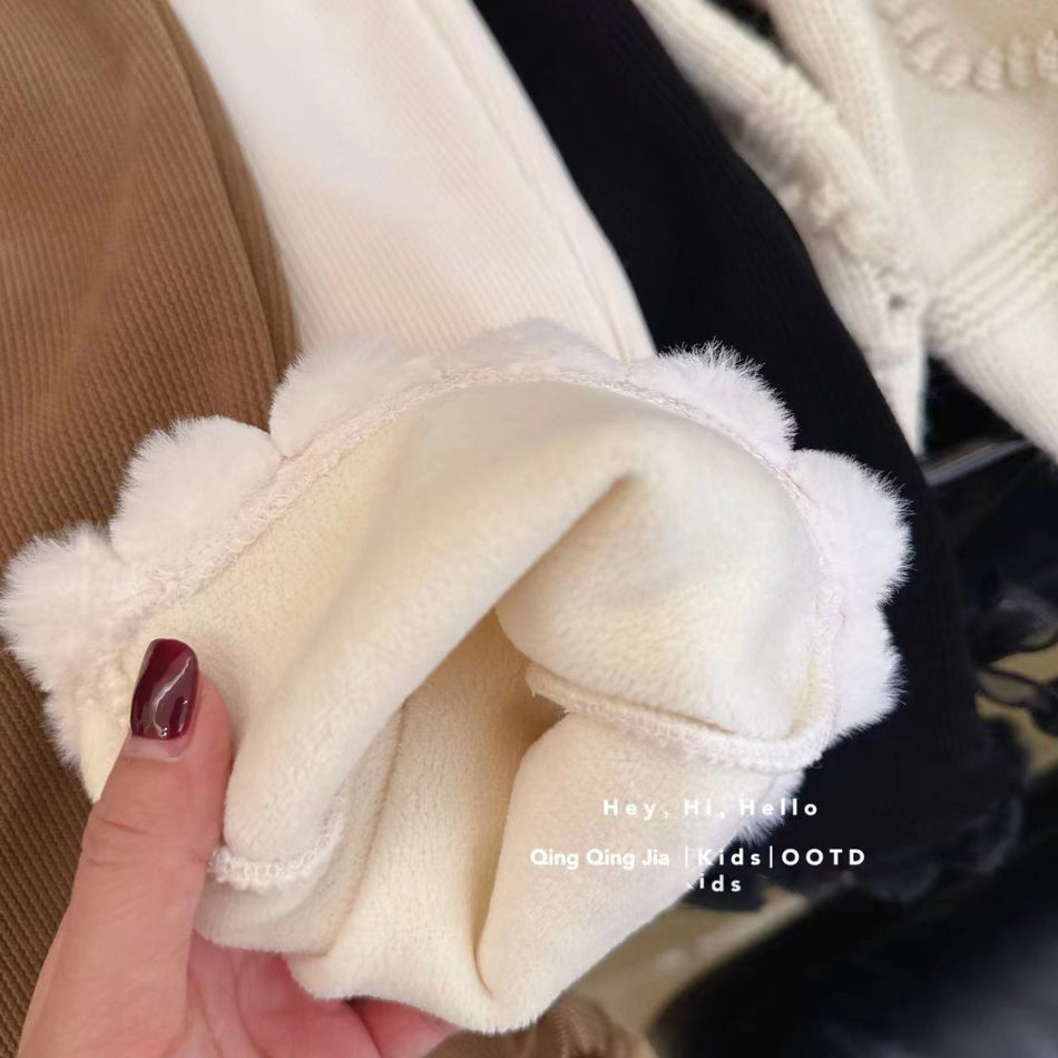 Girls Fleece-Lined Pants | Winter Corduroy Horn Trousers