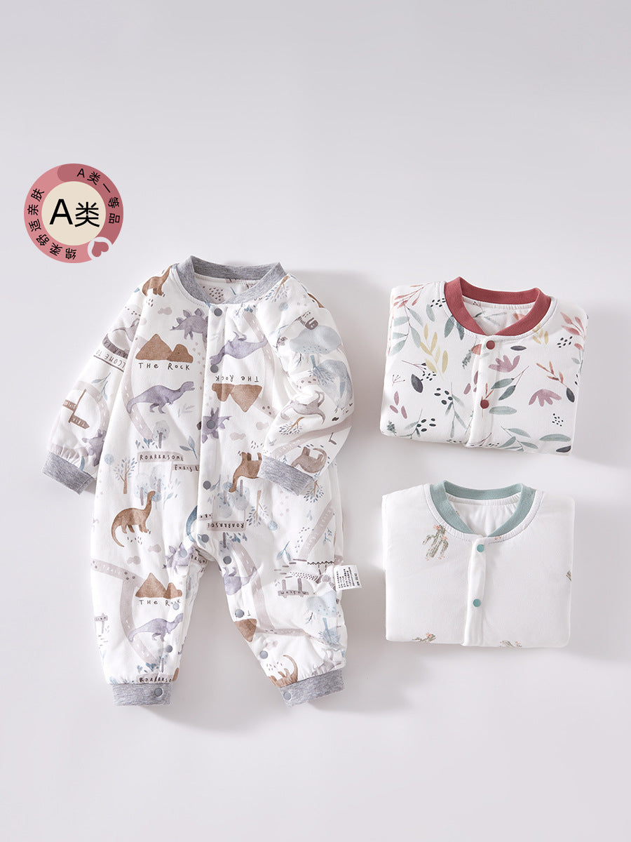 Newborn Baby Cotton Quilted Jumpsuit Autumn Winter RomperNew