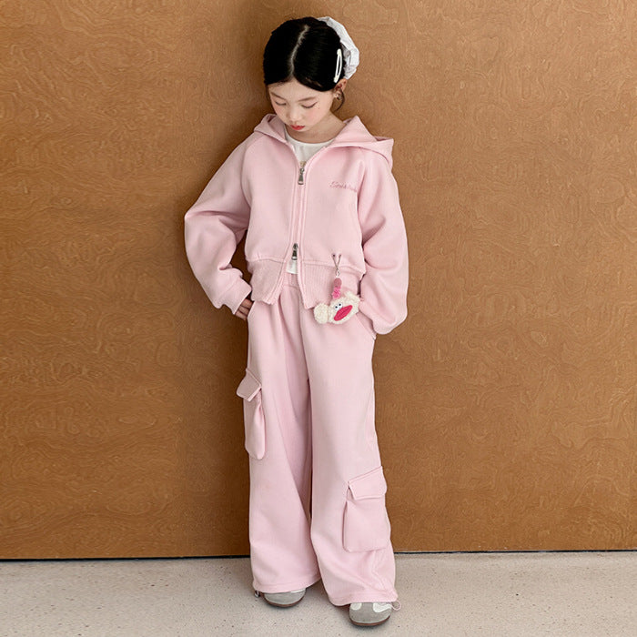 Girls Hooded Cargo Pants Set