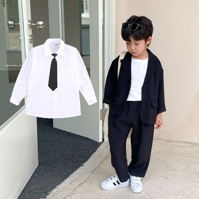 Boys Black Korean-Style Suit Casual Two-Piece Outfit