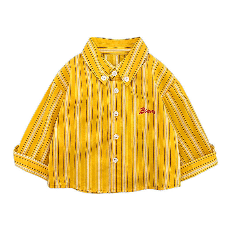 Girls' Yellow Striped Shirt 2025 Korean Style Kids Top