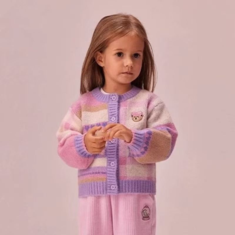 Girls’ Jacquard Wool Cardigan Cute Korean Autumn Winter