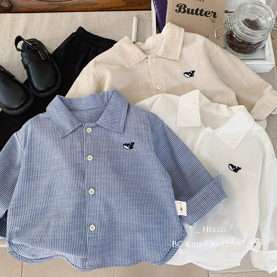 Boys Fish Embroidered Cardigan Shirt Long Sleeve