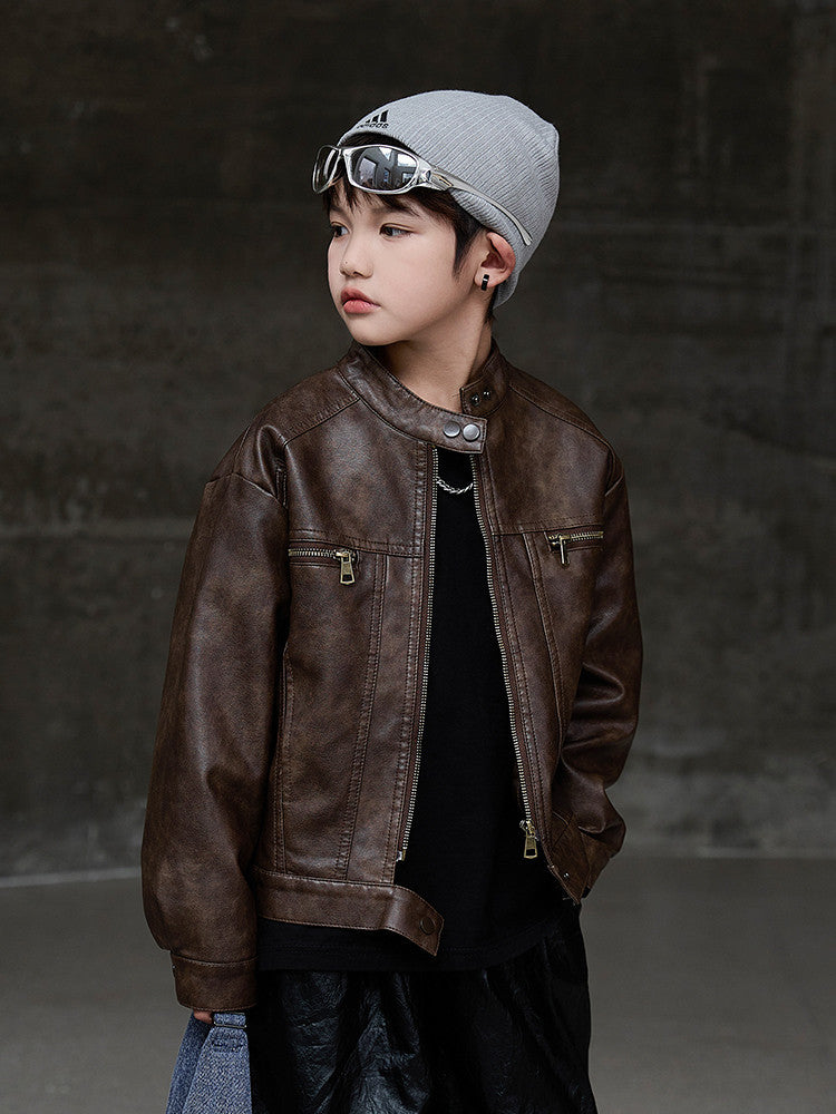 Boys' Jacket Autumn 2025 New Leather Motorcycle Jacket Boys'