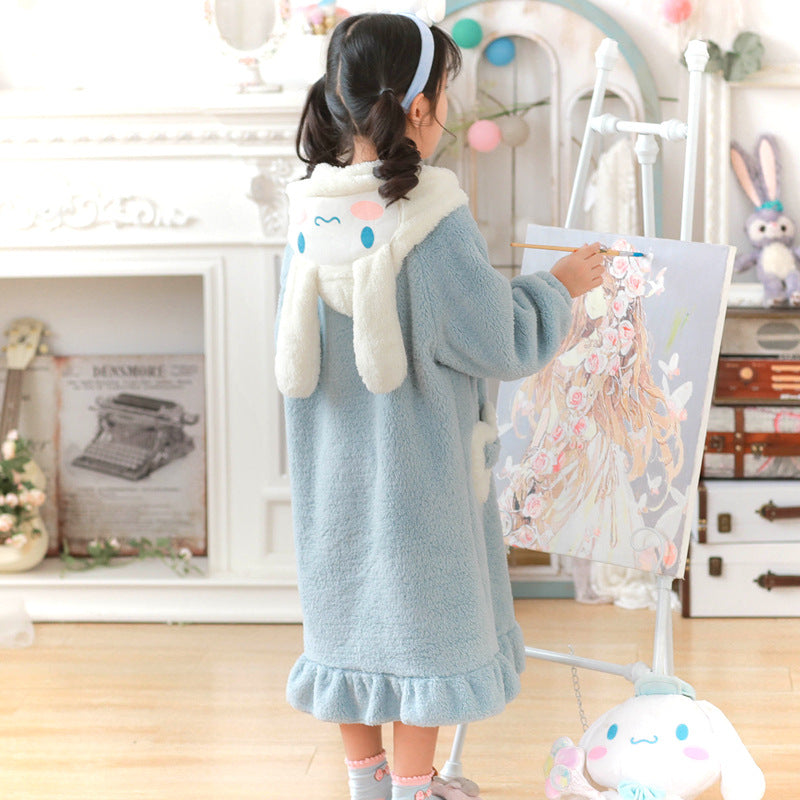 Girls’ Winter Nightgown – Fleece Pajama Set 🐶❄️