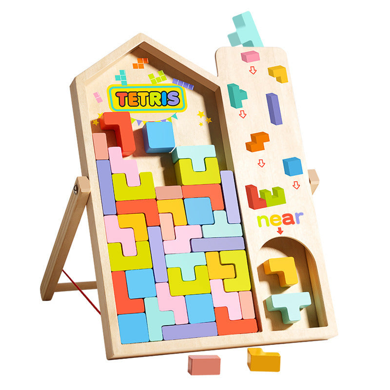 Wooden 3D Tetris Puzzle Toy – Kids Brain Game