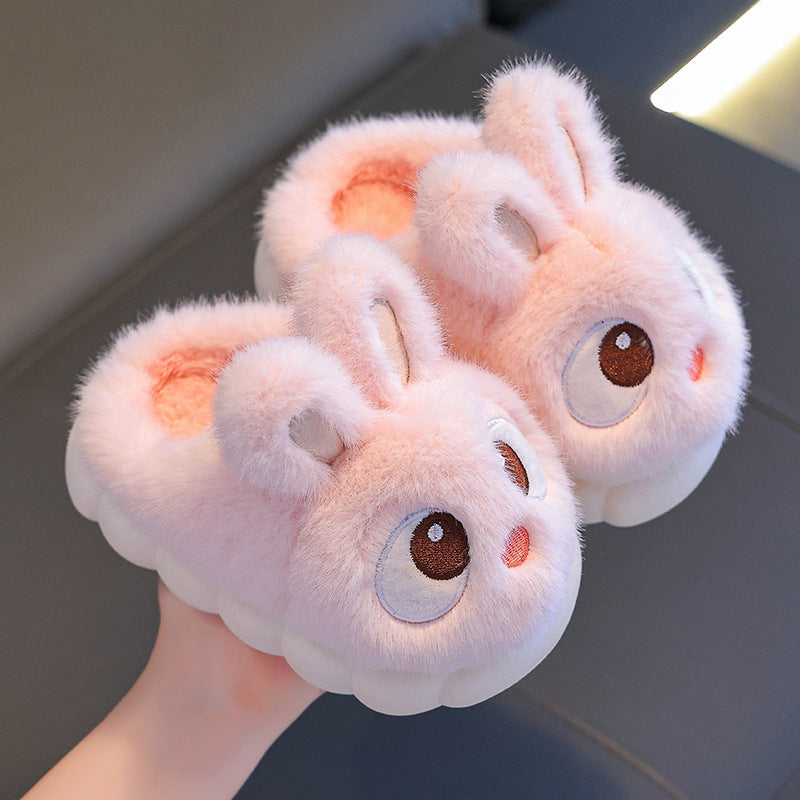 Children’s Winter Cotton Slippers – Cute Rabbit Plush Fleece-Lined Non-Slip Home Shoes