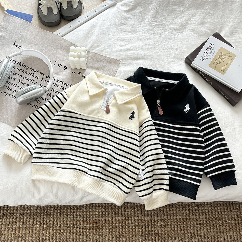 Kids’ Zipper Polo Sweatshirt – 2025 Autumn Top