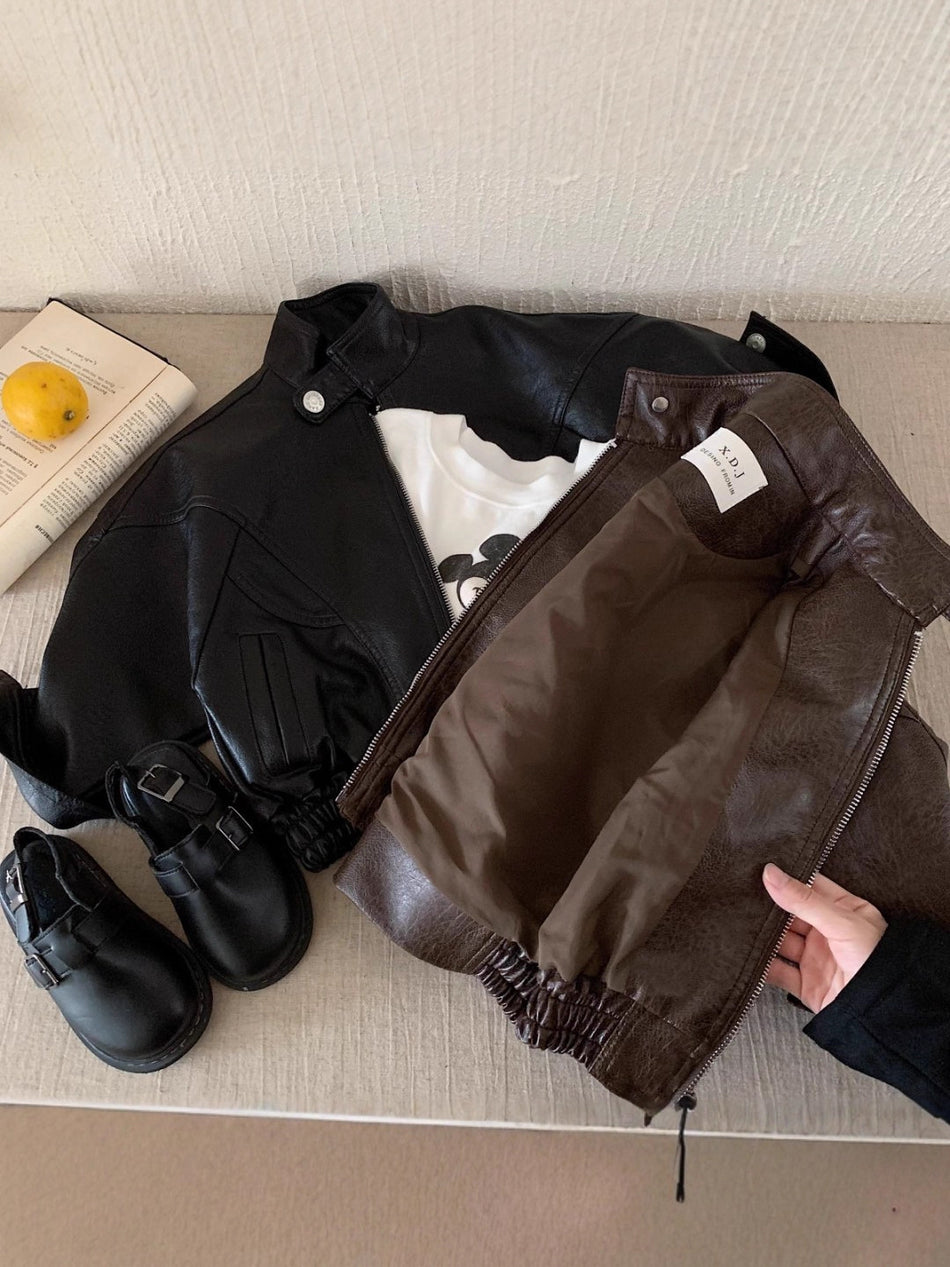 Kids Korean Style Leather Biker Jacket Autumn 2025