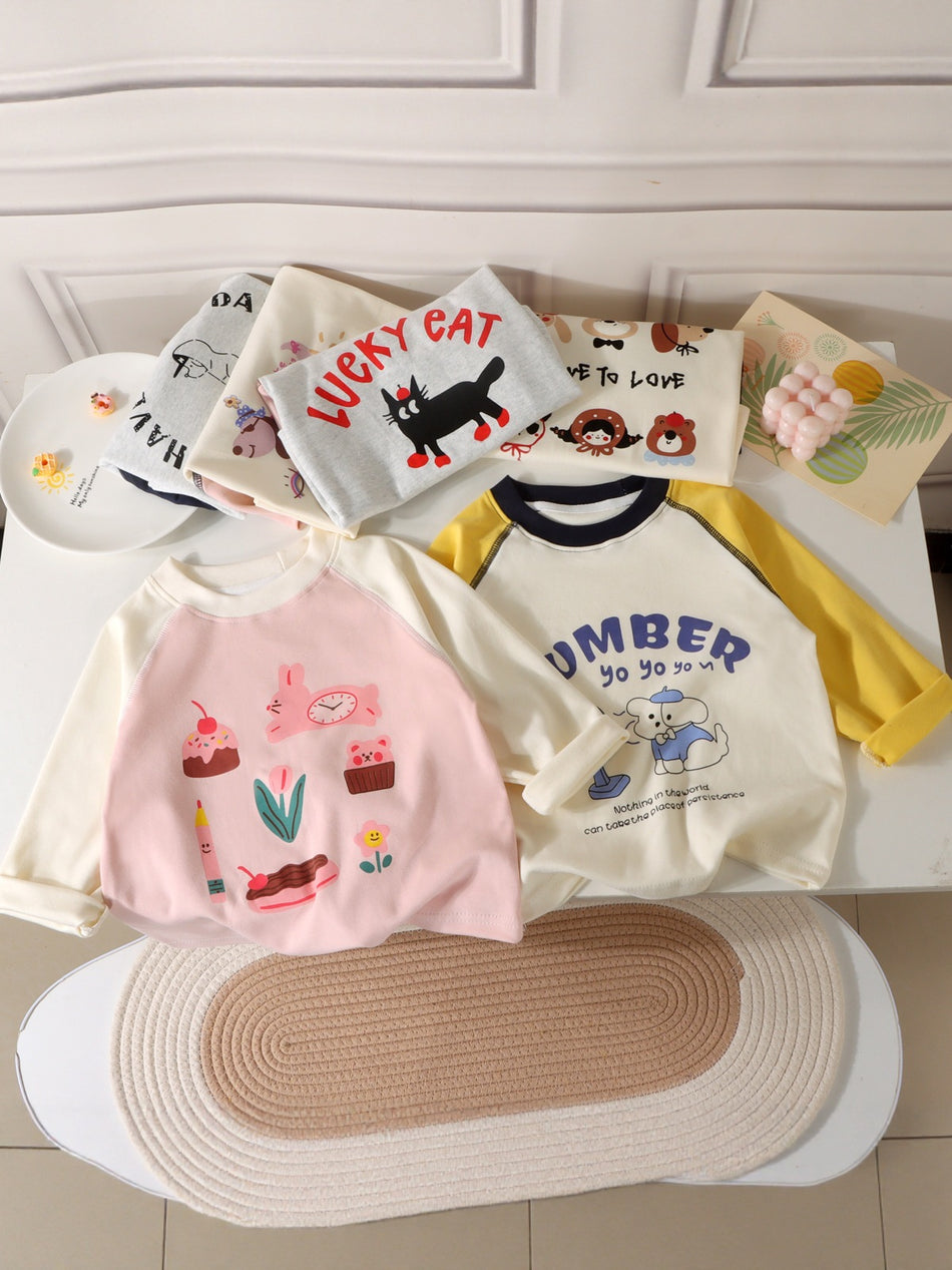 Children Pure Cotton Long Sleeve TShirt Raglan Color BlockGo