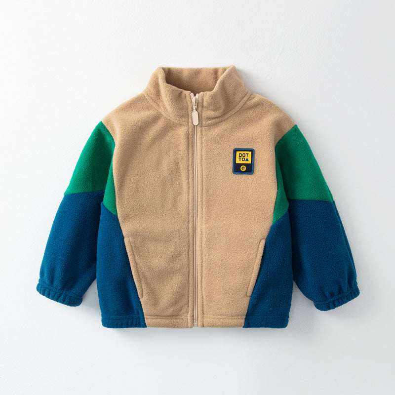 2025 Kids’ Polar Fleece Jacket Boys Color Block Warm Coat