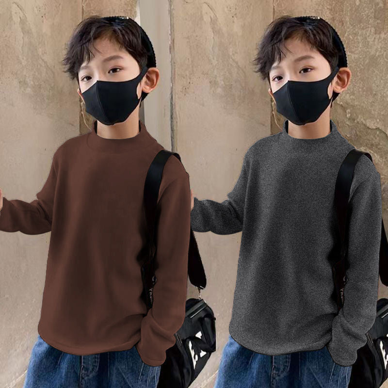 Kids Fleece-Lined Velvet T-Shirt – Autumn & Winter