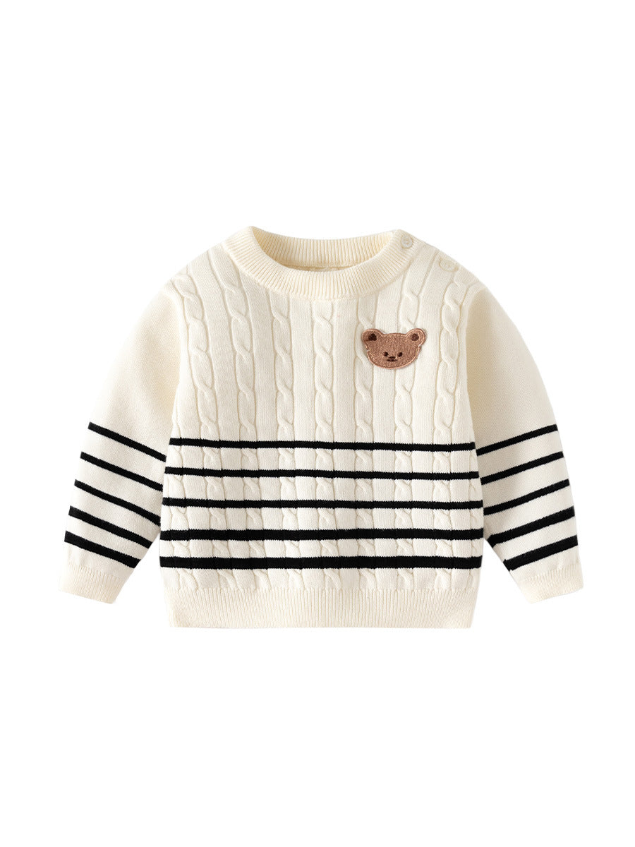 Striped Twist Knit Korean Style Pure Cotton Baby Sweater 2025