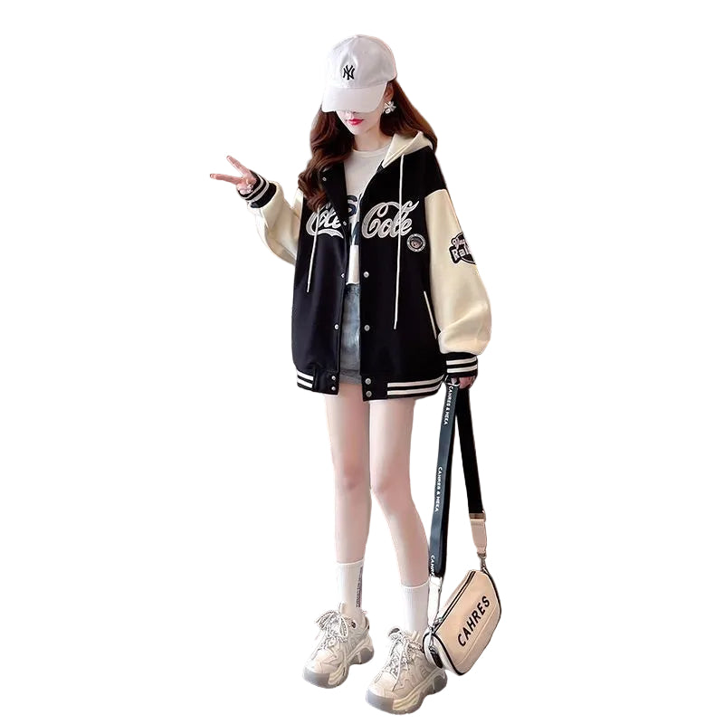 Junior High Girls’ Fleece Thickened Baseball Jacket